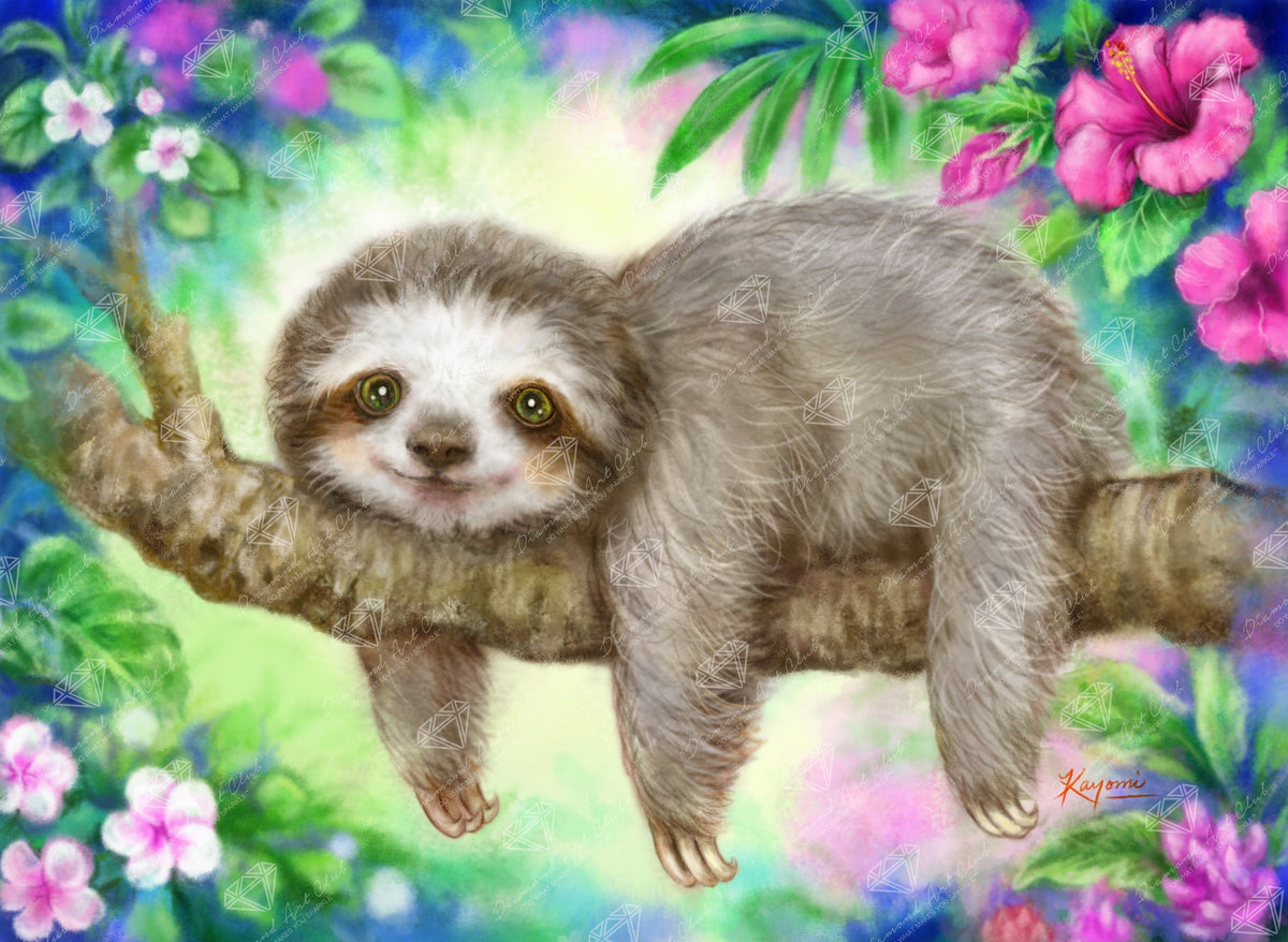 Diamond Painting Lazy Morning Sloth 30" x 22" (75.9cm x 55.6cm) / Round With 84 Colors Including 1 AB and 3 Fairy Dust Diamonds / 55,752