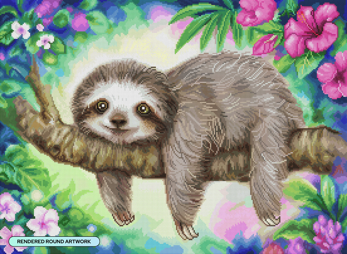 Diamond Painting Lazy Morning Sloth 30" x 22" (75.9cm x 55.6cm) / Round With 84 Colors Including 1 AB and 3 Fairy Dust Diamonds / 55,752