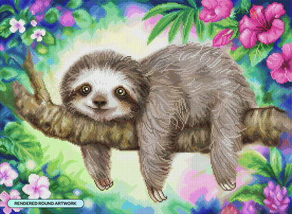 Diamond Painting Lazy Morning Sloth 30" x 22" (75.9cm x 55.6cm) / Round With 84 Colors Including 1 AB and 3 Fairy Dust Diamonds / 55,752
