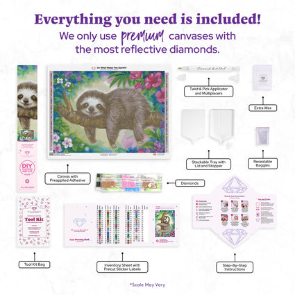 Diamond Painting Lazy Morning Sloth 30" x 22" (75.9cm x 55.6cm) / Round With 84 Colors Including 1 AB and 3 Fairy Dust Diamonds / 55,752