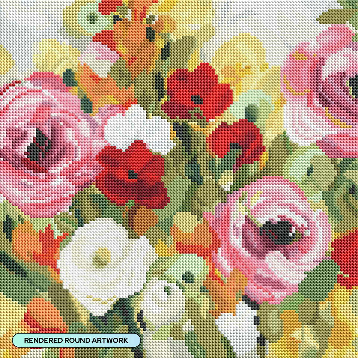 Diamond Painting Lea's Garden 13" x 13" (33cm x 33cm) / Round with 56 Colors including 3 ABs and 3 Fairy Dust Diamonds / 14,400