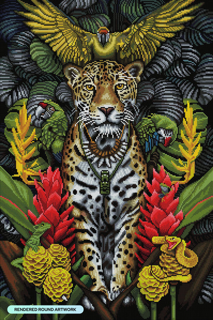 Diamond Painting Legend of the Jaguar Shaman 22" x 33" (55.8cm x 83.8cm) / Round with 60 Colors including 3 ABs and 2 Fairy Dust Diamondsd / 59,501