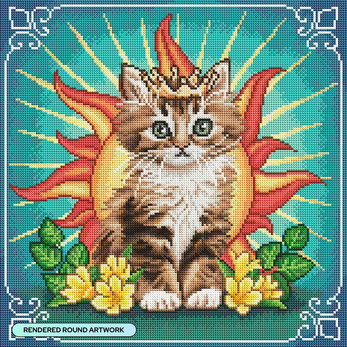 Diamond Painting Leo Zodiac Kitten 17" x 17" (42.6cm x 42.6cm) / Round with 47 Colors including 3 ABs and 1 Iridescent Diamond and 4 Fairy Dust Diamonds / 24,025