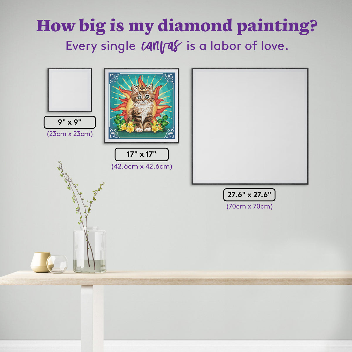 Diamond Painting Leo Zodiac Kitten 17" x 17" (42.6cm x 42.6cm) / Round with 47 Colors including 3 ABs and 1 Iridescent Diamond and 4 Fairy Dust Diamonds / 24,025