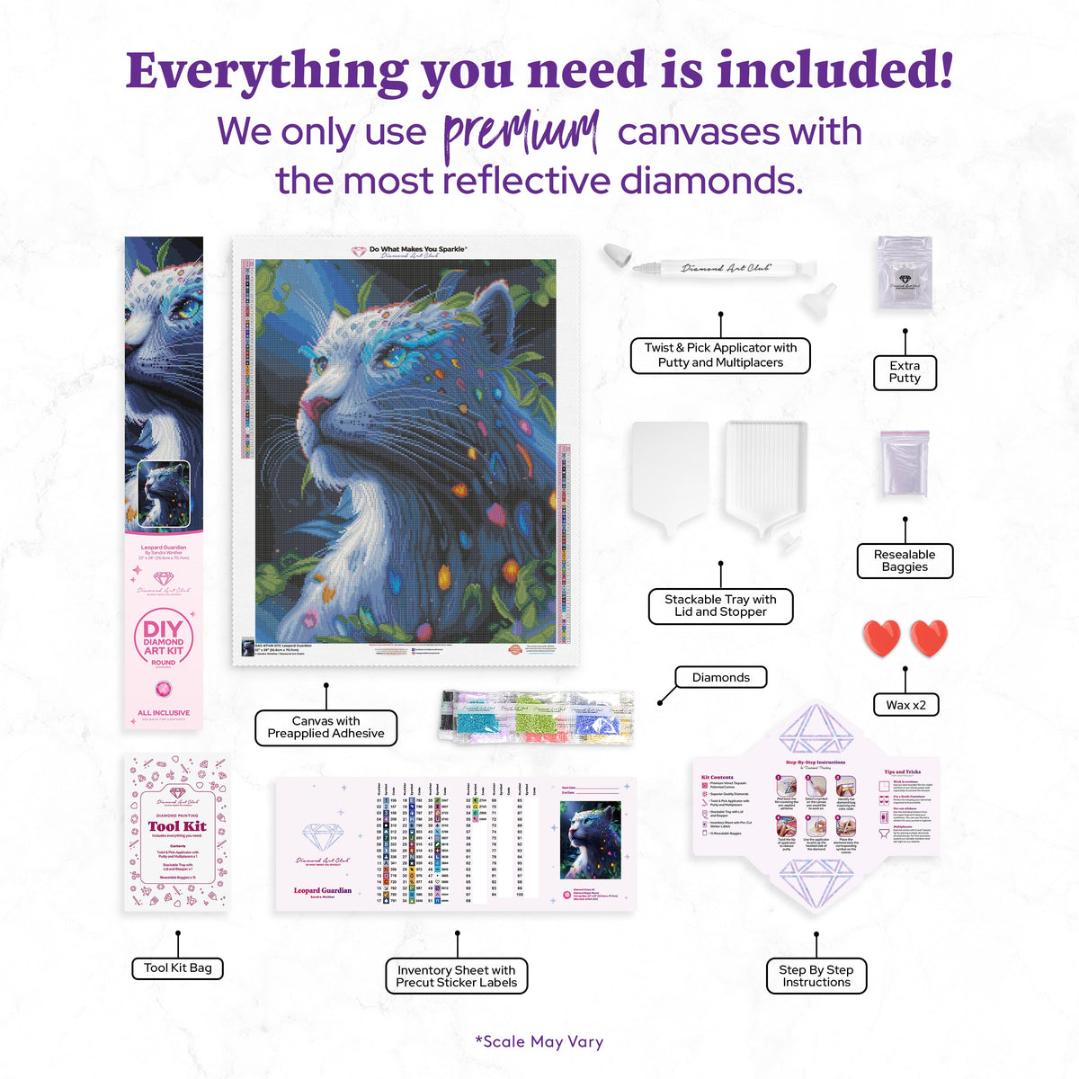 Diamond Painting Leopard Guardian 22" x 28" (55.6cm x 70.7cm) / Round with 55 Colors including 2 ABs and 4 Fairy Dust Diamonds / 51,914