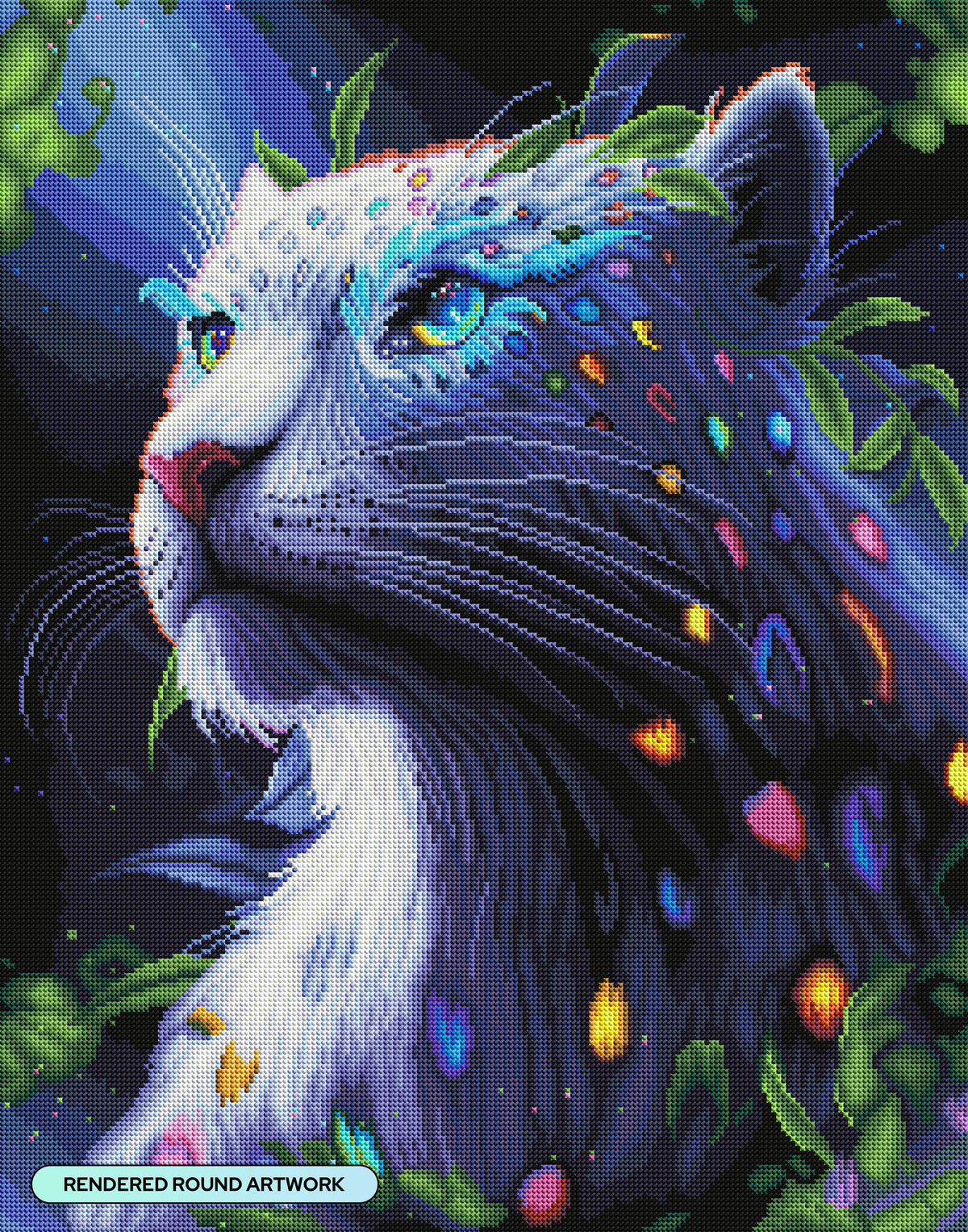 Diamond Painting Leopard Guardian 22" x 28" (55.6cm x 70.7cm) / Round with 55 Colors including 2 ABs and 4 Fairy Dust Diamonds / 51,914
