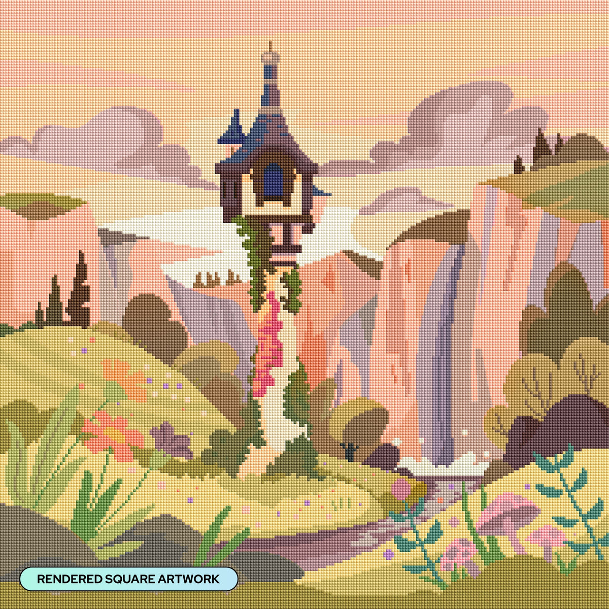 Diamond Painting Let Down Your Hair 22" x 22" (55.8cm x 55.8cm) / Square with 53 Colors including 1 AB and 4 Fairy Dust Diamonds / 50,176