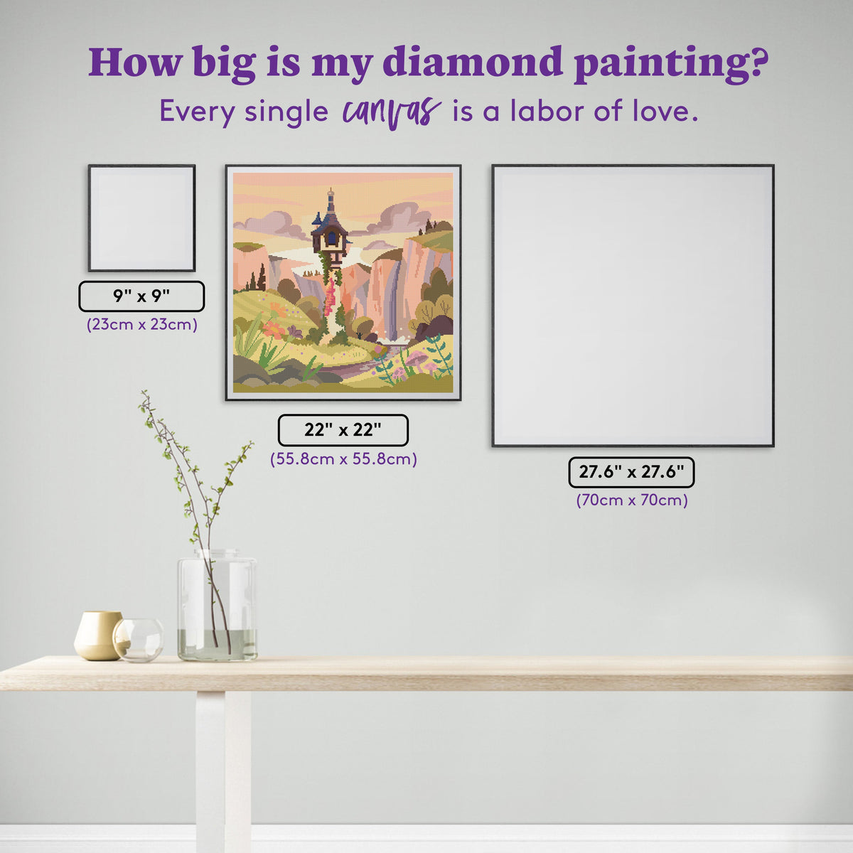 Diamond Painting Let Down Your Hair 22" x 22" (55.8cm x 55.8cm) / Square with 53 Colors including 1 AB and 4 Fairy Dust Diamonds / 50,176