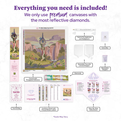 Diamond Painting Let Down Your Hair 22" x 22" (55.8cm x 55.8cm) / Square with 53 Colors including 1 AB and 4 Fairy Dust Diamonds / 50,176