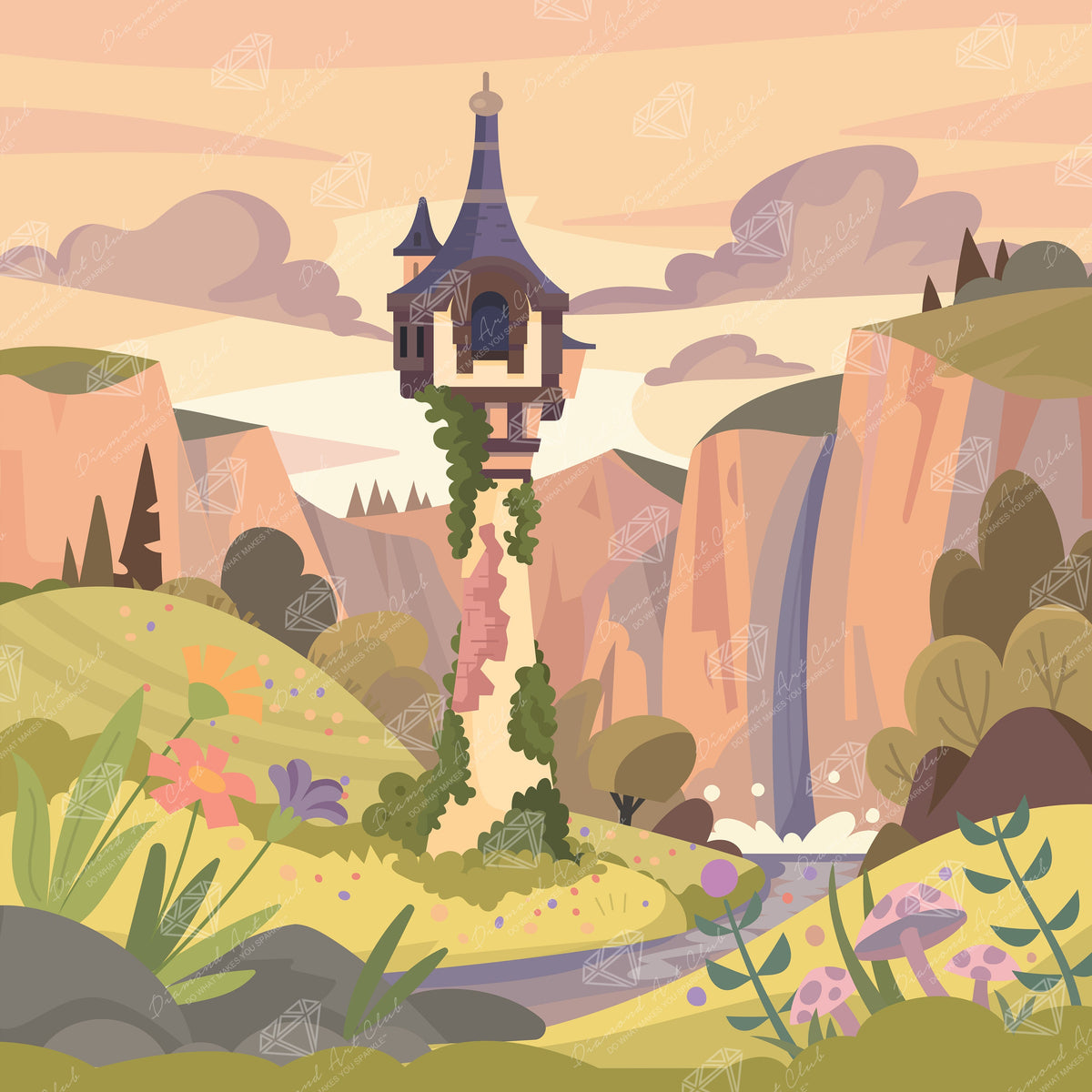 Diamond Painting Let Down Your Hair 22" x 22" (55.8cm x 55.8cm) / Square with 53 Colors including 1 AB and 4 Fairy Dust Diamonds / 50,176