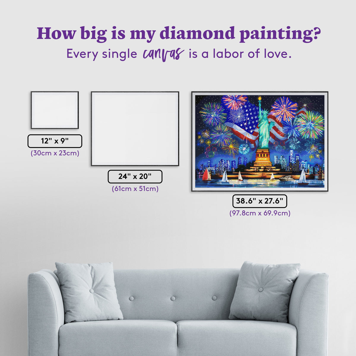 Diamond Painting Liberty Celebration 38.6" x 27.6" (97.8cm x 69.9cm) / Square with 92 Colors including 3 ABs and 1 Iridescent Diamond and 5 Fairy Dust Diamonds / 110,433