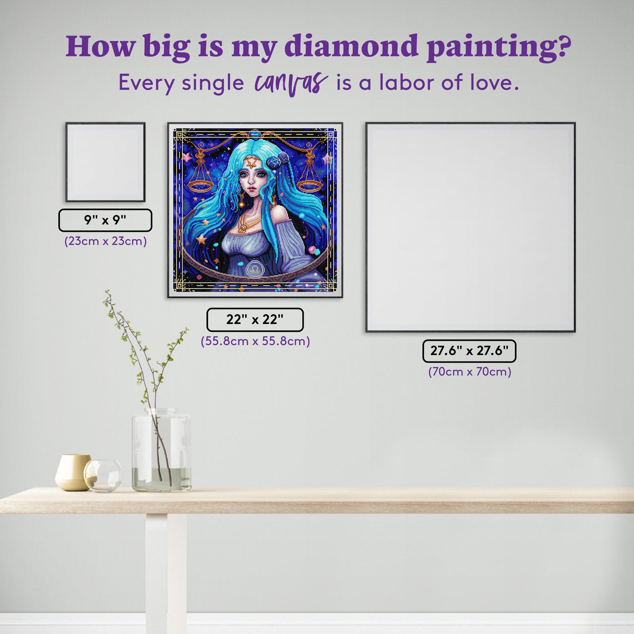 Diamond Painting Libra - AS 22" x 22" (55.8cm x 55.8cm) / Square with 53 Colors including 3 ABs Diamonds 1 Iridescent Diamonds and 1 Fairy Dust Diamonds / 50,176