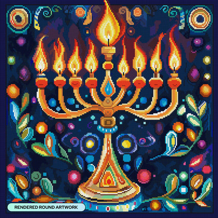 Diamond Painting Lighted Menorah 22" x 22" (55.6cm x 55.6cm) / Round with 61 Colors including 3 ABs and 1 Electro Diamond and 3 Fairy Dust Diamonds / 40,804
