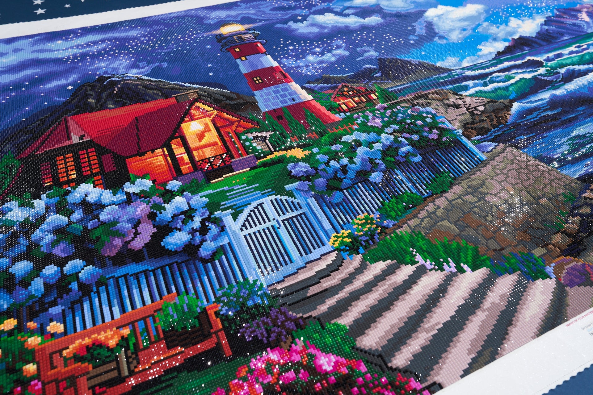 Diamond Painting Lighthouse in the Night 40.6" x 27.6" (103cm x 70cm) / Square with 72 Colors including 4 ABs and 3 Fairy Dust Diamonds / 116,053
