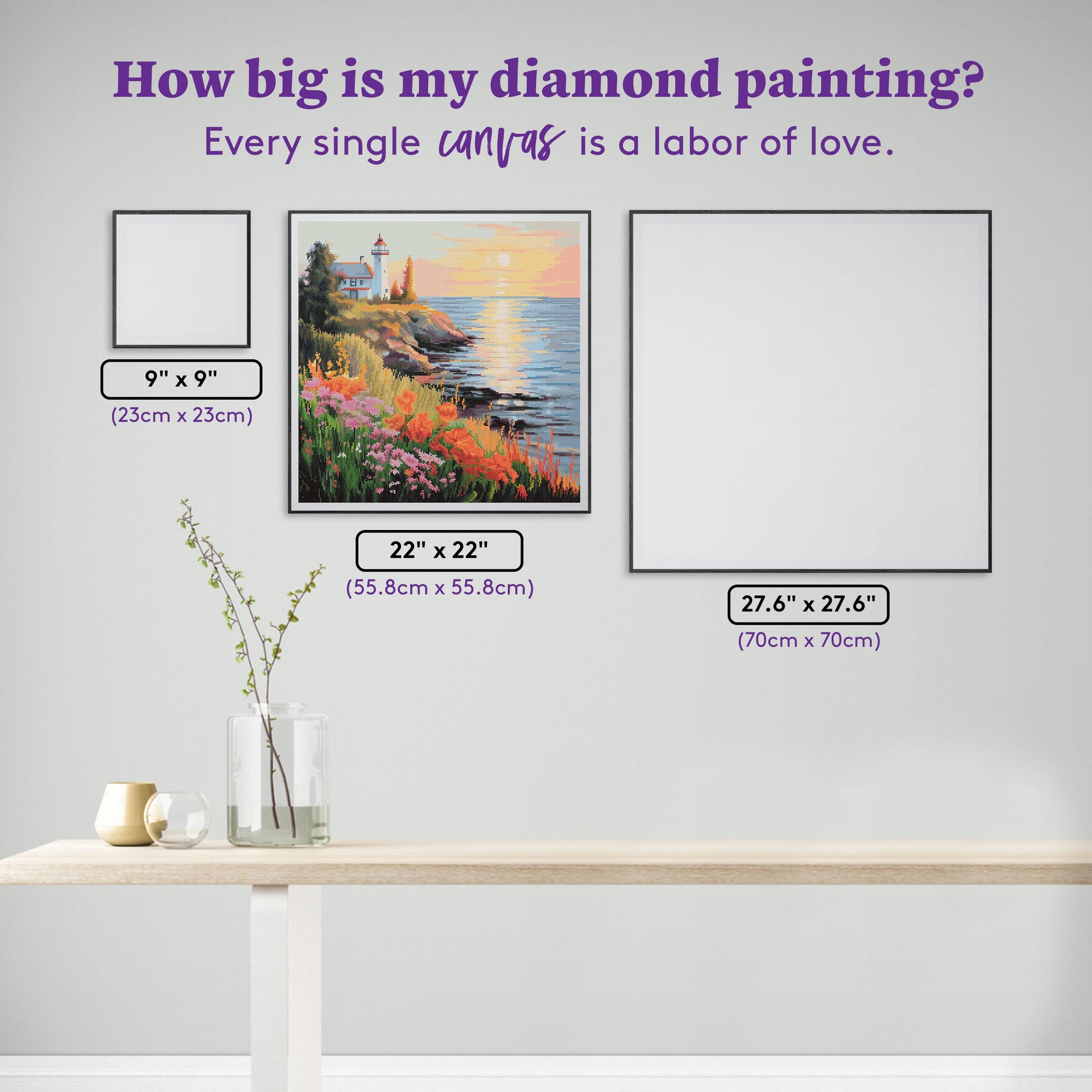 Diamond Painting Lighthouse on Bluff 22" x 22" (55.8cm x 55.8cm) / Square with 73 Colors including 3 ABs and 2 Fairy Dust Diamonds / 50,176