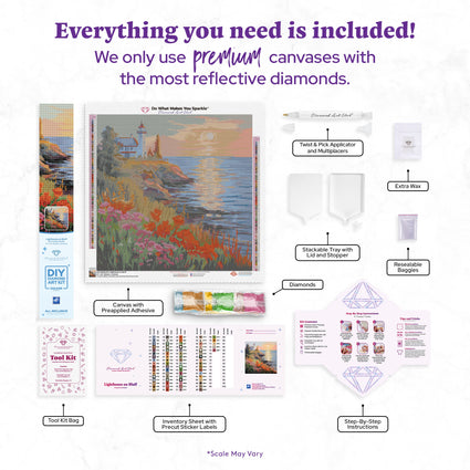 Diamond Painting Lighthouse on Bluff 22" x 22" (55.8cm x 55.8cm) / Square with 73 Colors including 3 ABs and 2 Fairy Dust Diamonds / 50,176