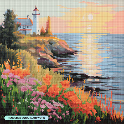 Diamond Painting Lighthouse on Bluff 22" x 22" (55.8cm x 55.8cm) / Square with 73 Colors including 3 ABs and 2 Fairy Dust Diamonds / 50,176