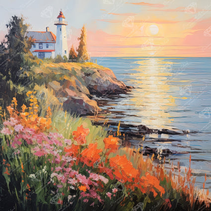 Diamond Painting Lighthouse on Bluff 22" x 22" (55.8cm x 55.8cm) / Square with 73 Colors including 3 ABs and 2 Fairy Dust Diamonds / 50,176