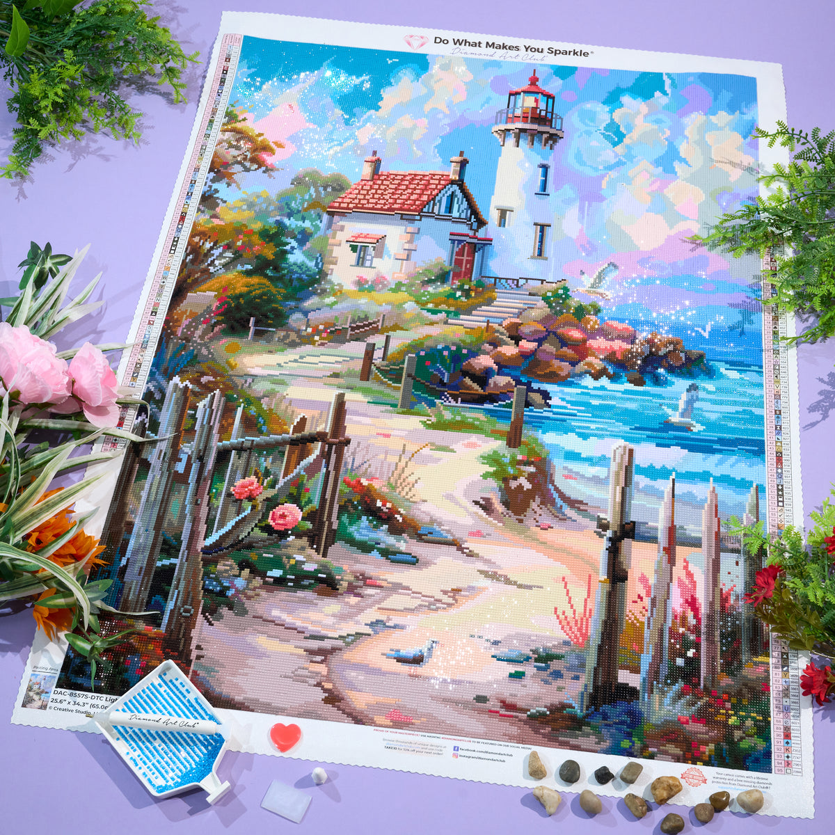Diamond Painting Lighthouse Pathway 25.6" x 34.3" (65cm x 86.7cm) / Square with 95 Colors including 2 ABs and 4 Fairy Dust Diamonds / 91,089