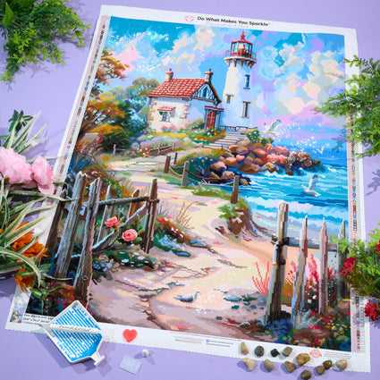 Diamond Painting Lighthouse Pathway 25.6" x 34.3" (65cm x 86.7cm) / Square with 95 Colors including 2 ABs and 4 Fairy Dust Diamonds / 91,089