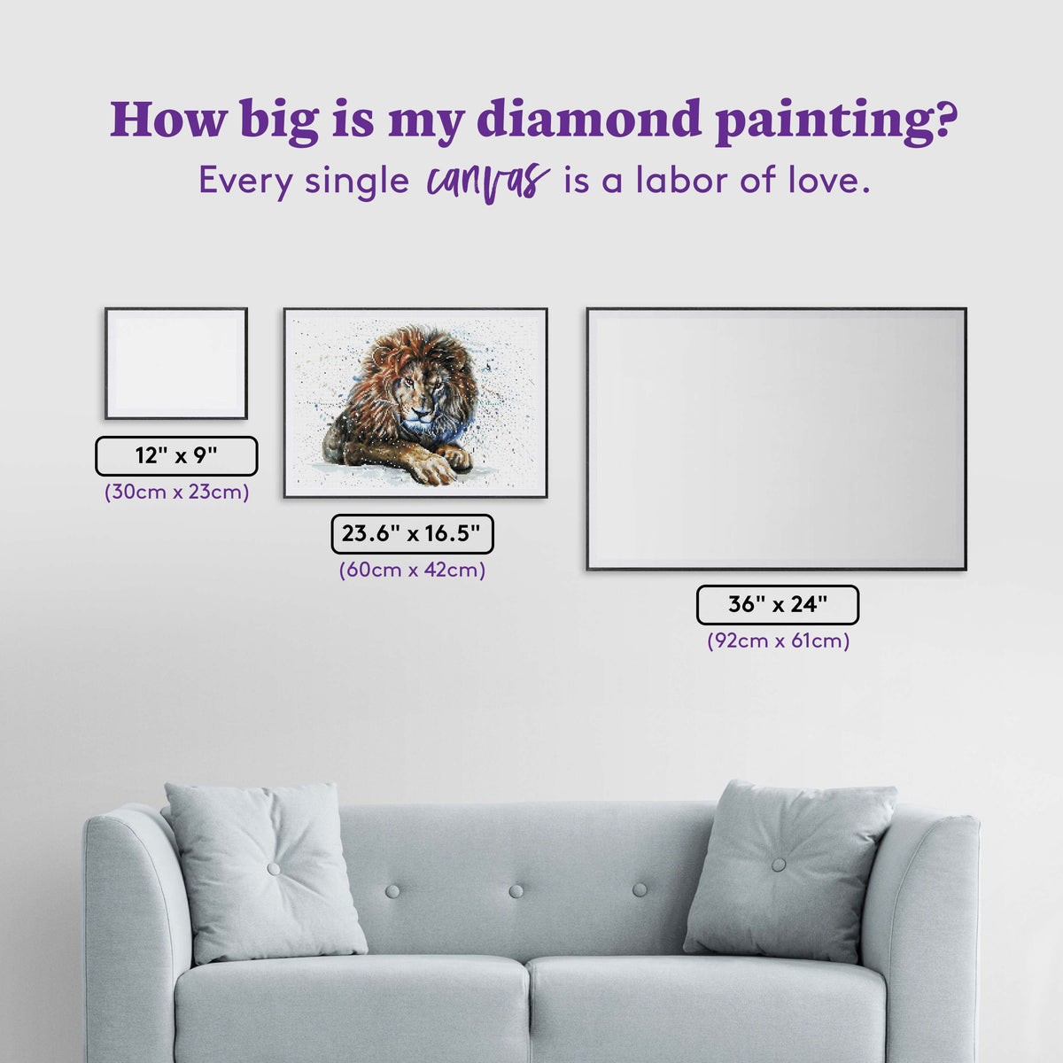 Diamond Painting Lion Watercolor 23.6″ x 16.5"(60cm x 42cm) / Round With 41 Colors Including 1 AB / 31,376