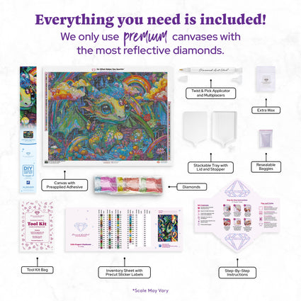 Diamond Painting Little Dragon's Daydreams 34.7" x 25.6" (87.9cm x 65cm) / Square With 66 Colors Including 4 ABs and 4 Fairy Dust Diamonds / 92,133