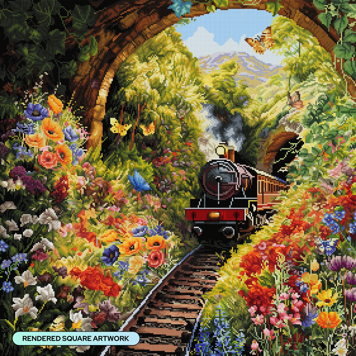 Diamond Painting Little Engine 27.6" x 27.6" (69.9cm x 69.9cm) / Square with 81 Colors including 3 ABs and 5 Fairy Dust Diamonds / 78,961