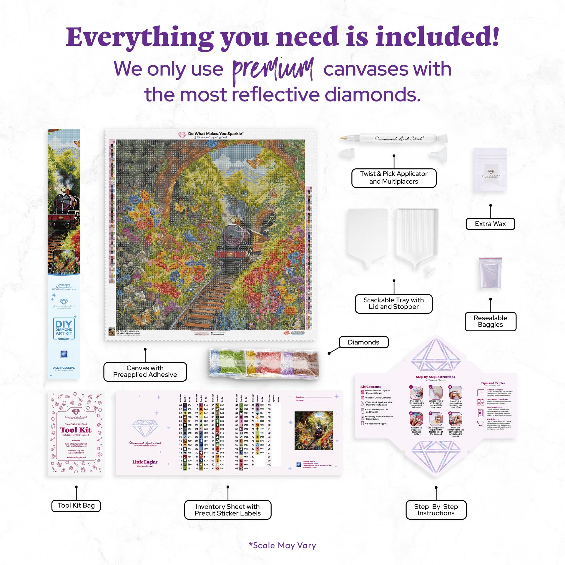 Diamond Painting Little Engine 27.6" x 27.6" (69.9cm x 69.9cm) / Square with 81 Colors including 3 ABs and 5 Fairy Dust Diamonds / 78,961