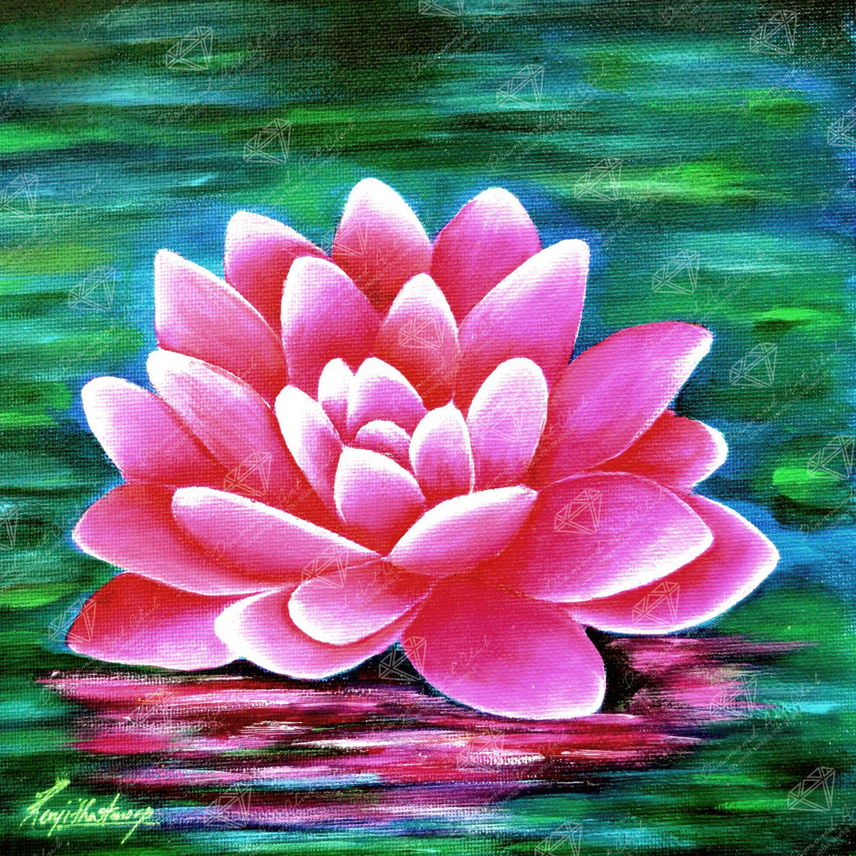 Diamond Painting Lotus Pond 17" x 17" (42.7cm x 42.7cm) / Round With 58 Colors Including 3 ABs and 3 Fairy Dust Diamonds / 24,025