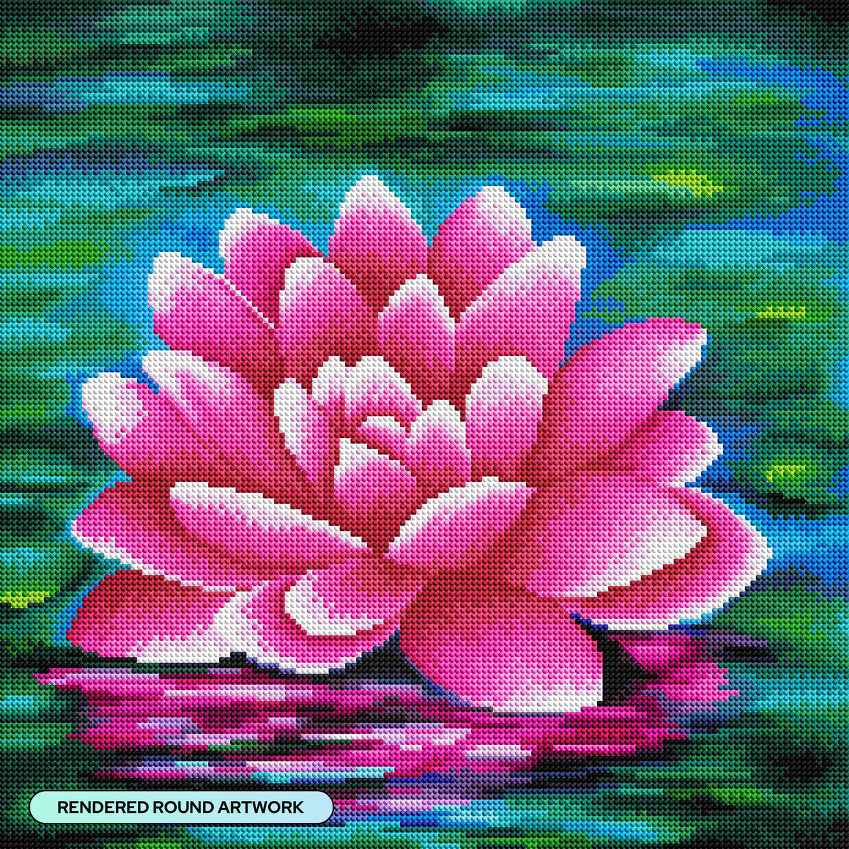 Diamond Painting Lotus Pond 17" x 17" (42.7cm x 42.7cm) / Round With 58 Colors Including 3 ABs and 3 Fairy Dust Diamonds / 24,025