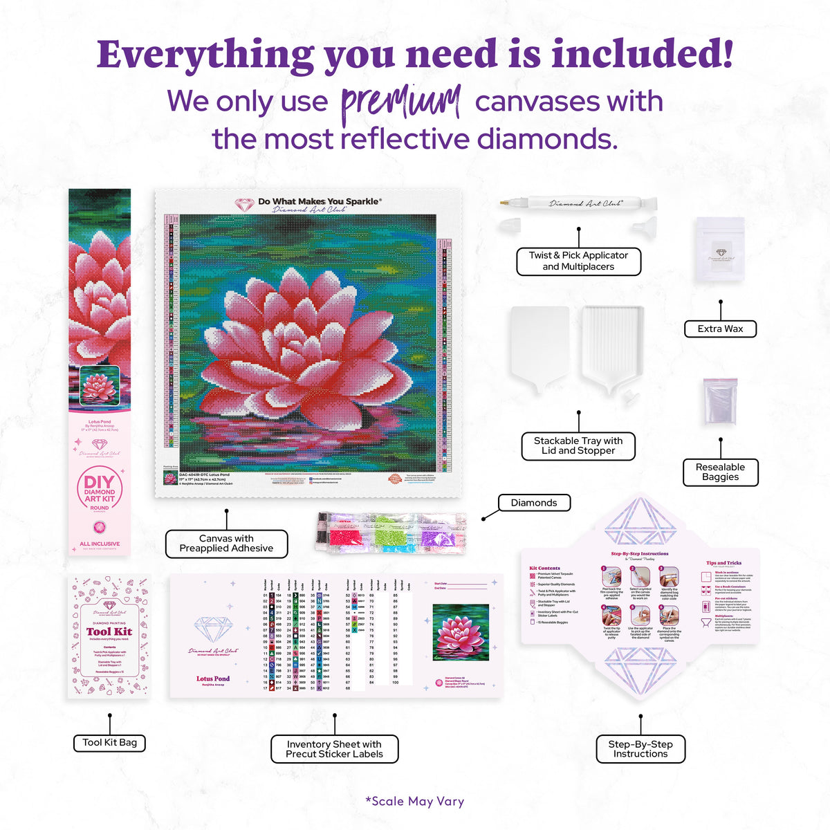 Diamond Painting Lotus Pond 17" x 17" (42.7cm x 42.7cm) / Round With 58 Colors Including 3 ABs and 3 Fairy Dust Diamonds / 24,025