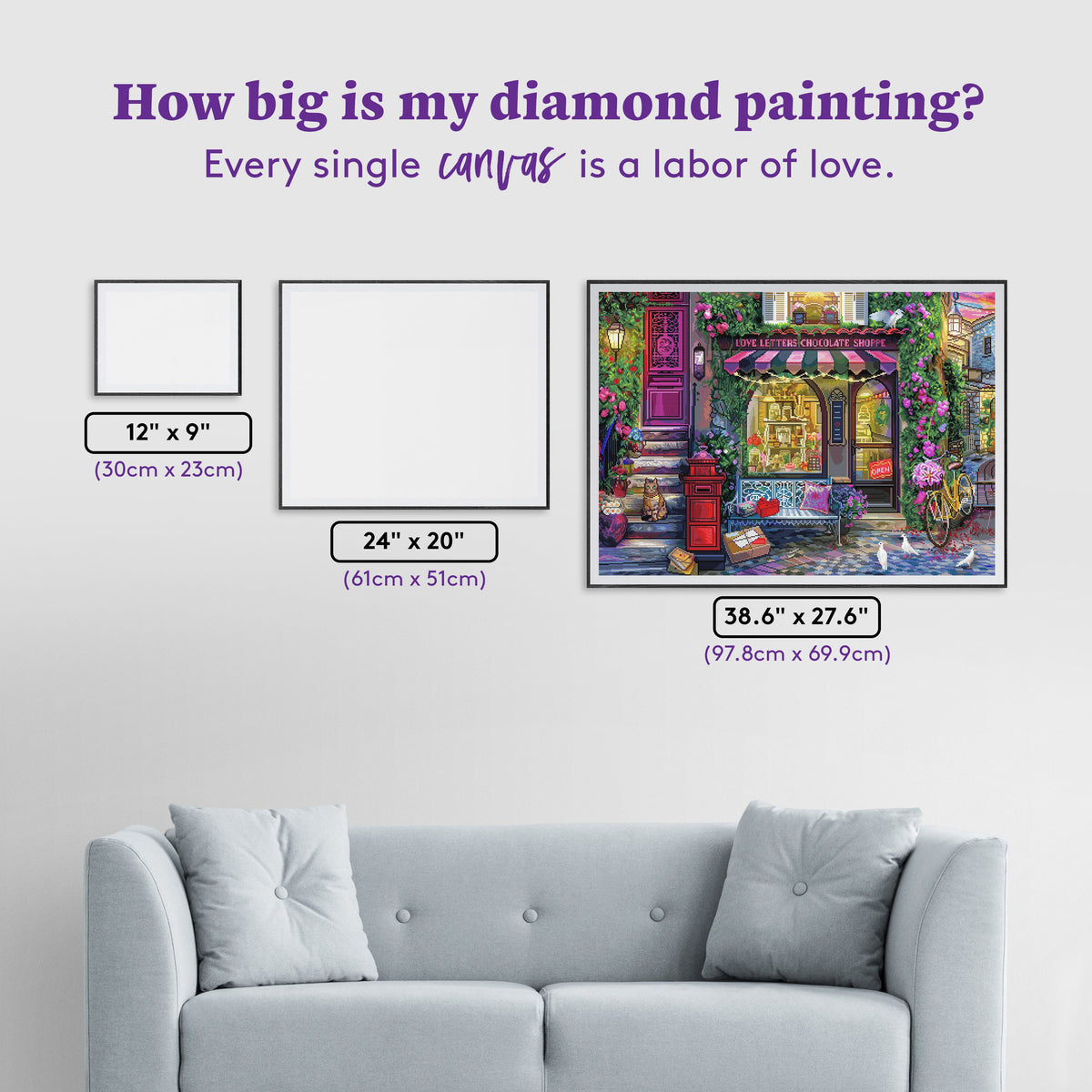 Diamond Painting Love Letters Chocolate Shoppe 38.6" x 27.6" (97.8cm x 69.9cm) / Square With 87 Colors Including 2 ABs and 1 Special Diamond and 6 Fairy Dust Diamonds / 110,433