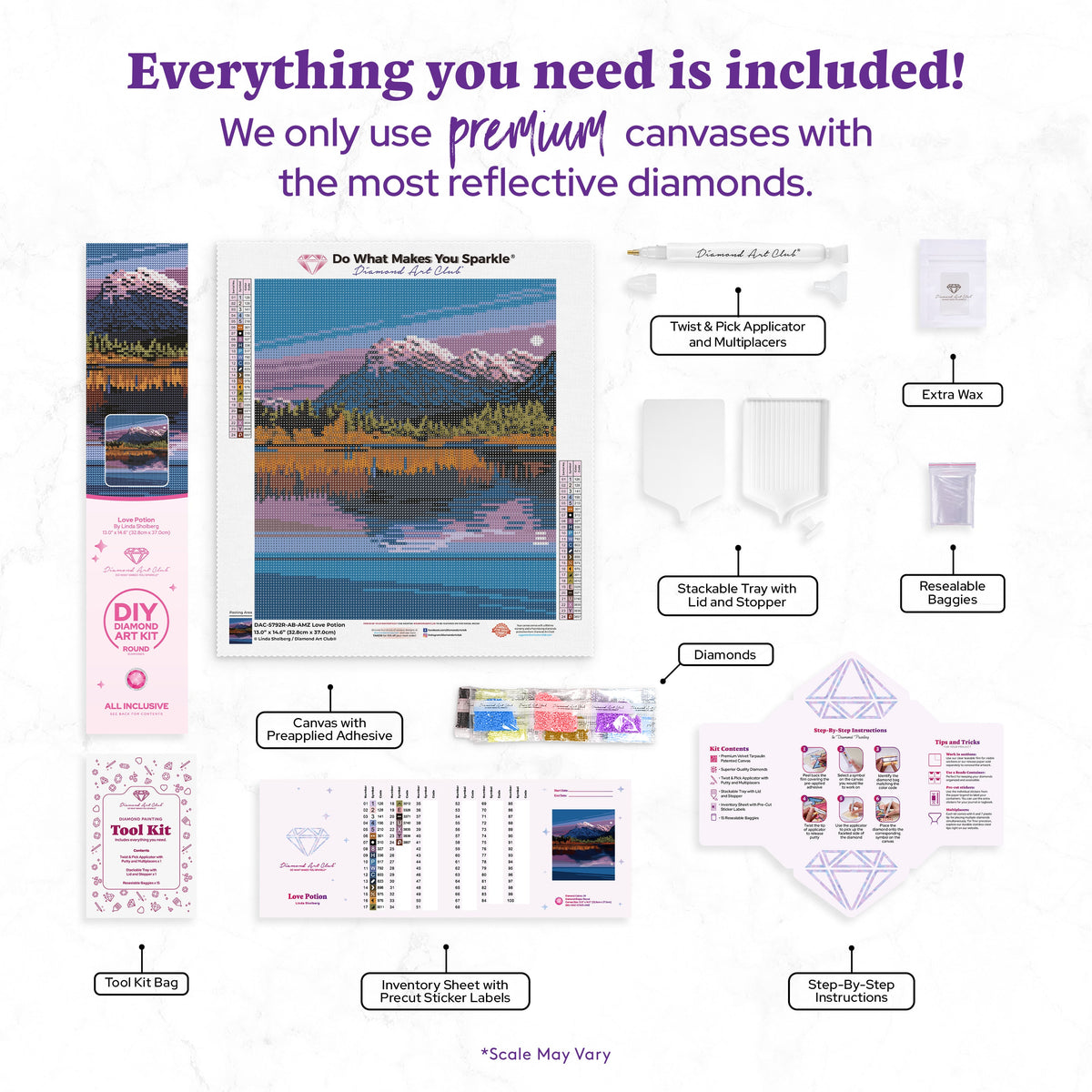 Diamond Painting Love Potion 13" x 14.6" (32.8cm x 37cm) / Round with 24 Colors including 3 ABs / 15,444