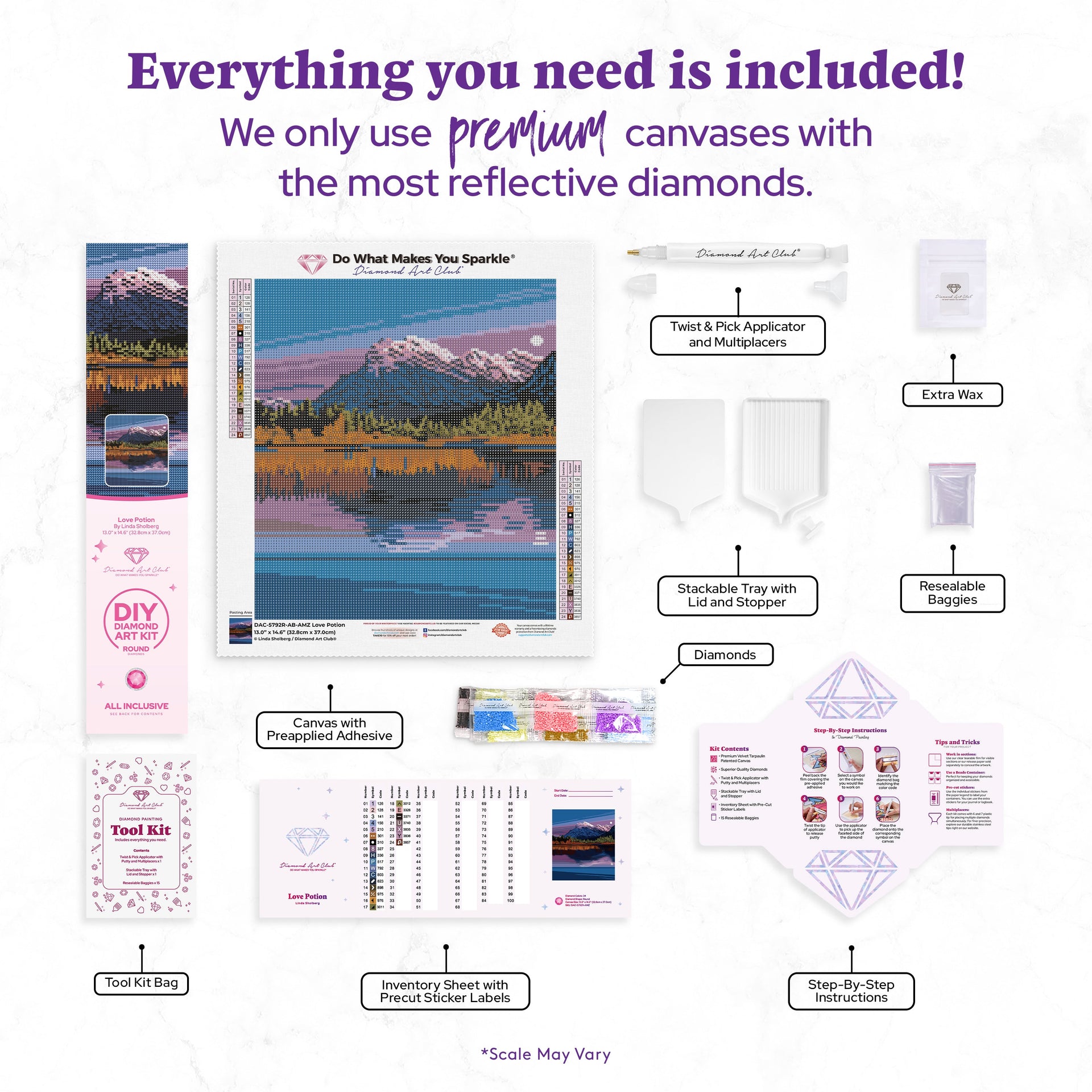 Diamond Painting Love Potion 13" x 14.6" (32.8cm x 37cm) / Round with 24 Colors including 3 ABs / 15,444