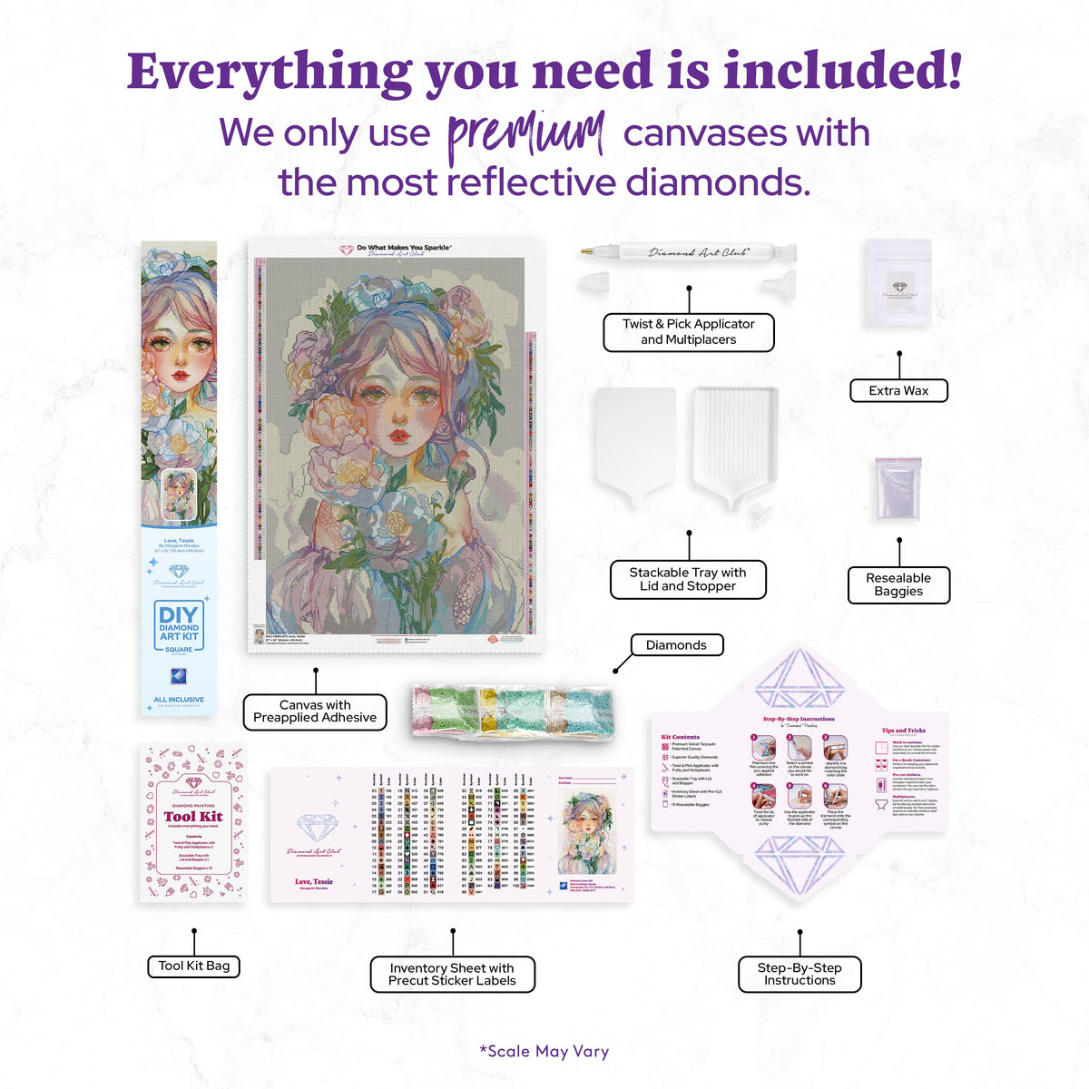 Diamond Painting Love, Tessie 22" x 32" (55.8cm x 80.9cm) / Square with 100 Colors including 1 AB and 3 Fairy Dust Diamonds / 72,800