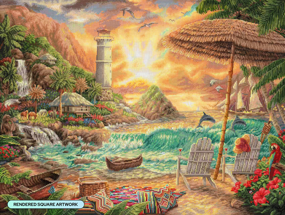 Diamond Painting Love the Beach 36.6" x 27.6" (92.8cm x 69.9cm) / Square With 88 Colors Including 2 ABs and 6 Fairy Dust Diamonds / 104,813