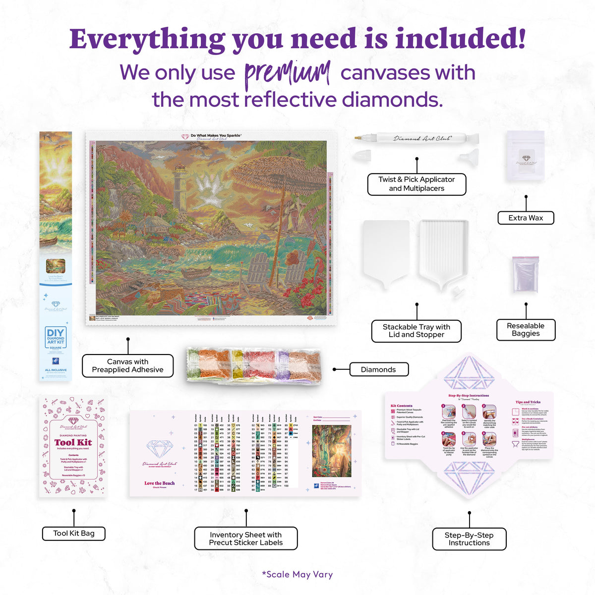 Diamond Painting Love the Beach 36.6" x 27.6" (92.8cm x 69.9cm) / Square With 88 Colors Including 2 ABs and 6 Fairy Dust Diamonds / 104,813