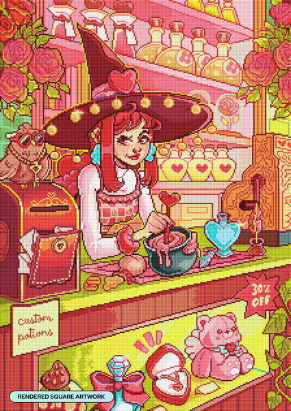 Diamond Painting Love Witch Magical Shop 22" x 31" (55.8cm x 78.7cm) / Square with 59 Colors including 2 ABs and 6 Fairy Dust Diamonds / 70,784