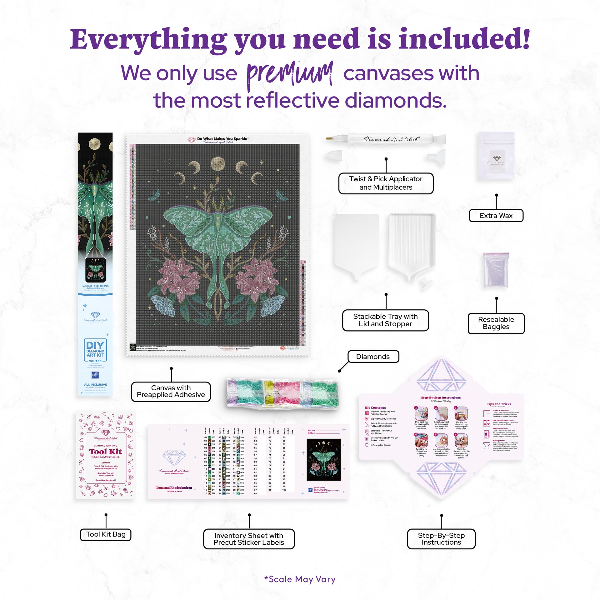 Diamond Painting Luna and Rhododendron 25.6" x 31.5" (65cm x 79.9cm) / Square with 51 Colors including 2 ABs and 2 Iridescent Diamonds and 2 Fairy Dust Diamonds / 83,781