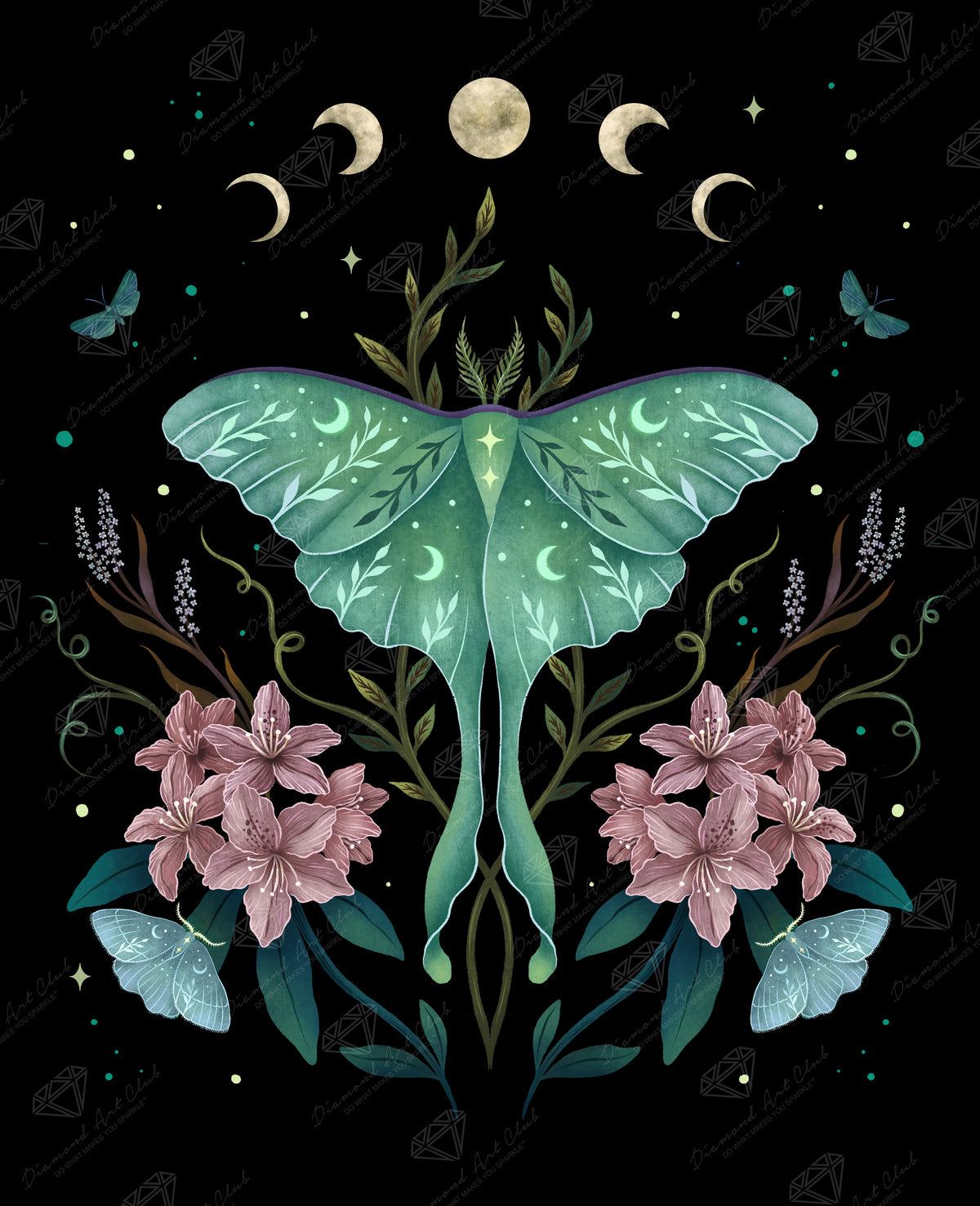 Diamond Painting Luna and Rhododendron 25.6" x 31.5" (65cm x 79.9cm) / Square with 51 Colors including 2 ABs and 2 Iridescent Diamonds and 2 Fairy Dust Diamonds / 83,781
