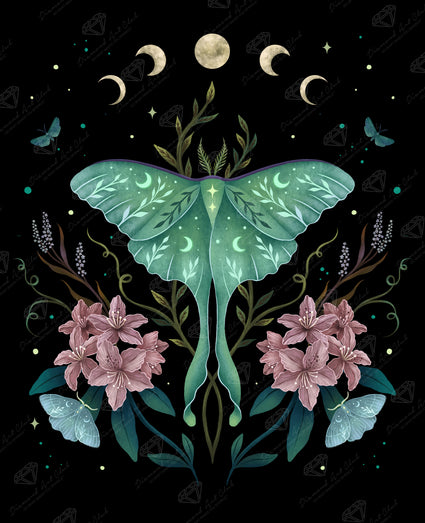 Diamond Painting Luna and Rhododendron 25.6" x 31.5" (65cm x 79.9cm) / Square with 51 Colors including 2 ABs and 2 Iridescent Diamonds and 2 Fairy Dust Diamonds / 83,781