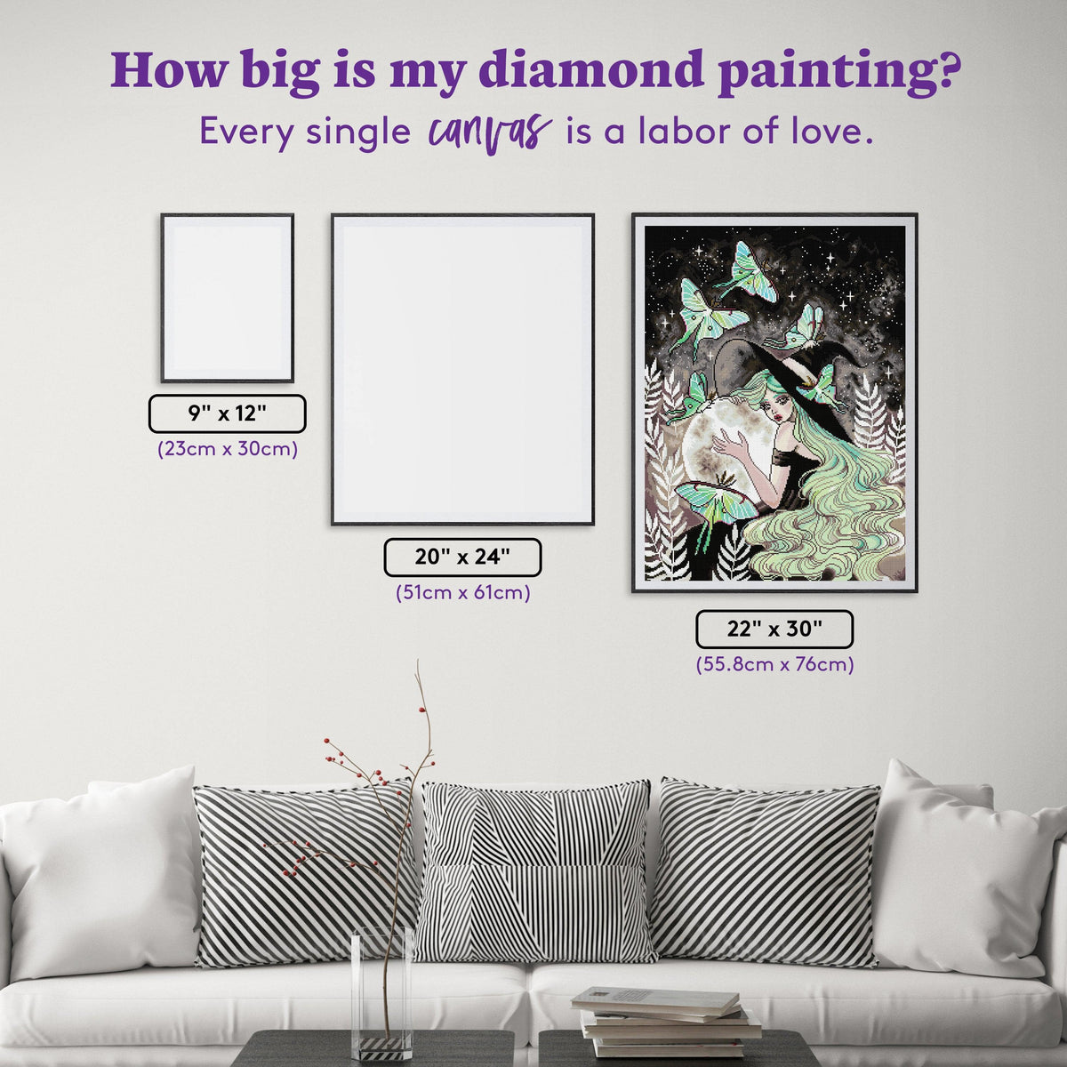 Diamond Painting Luna Moth Witch 22" x 30" (55.8cm x 76cm) / Square with 40 Colors including 1 AB Diamonds and 2 Fairy Dust Diamonds / 68,320