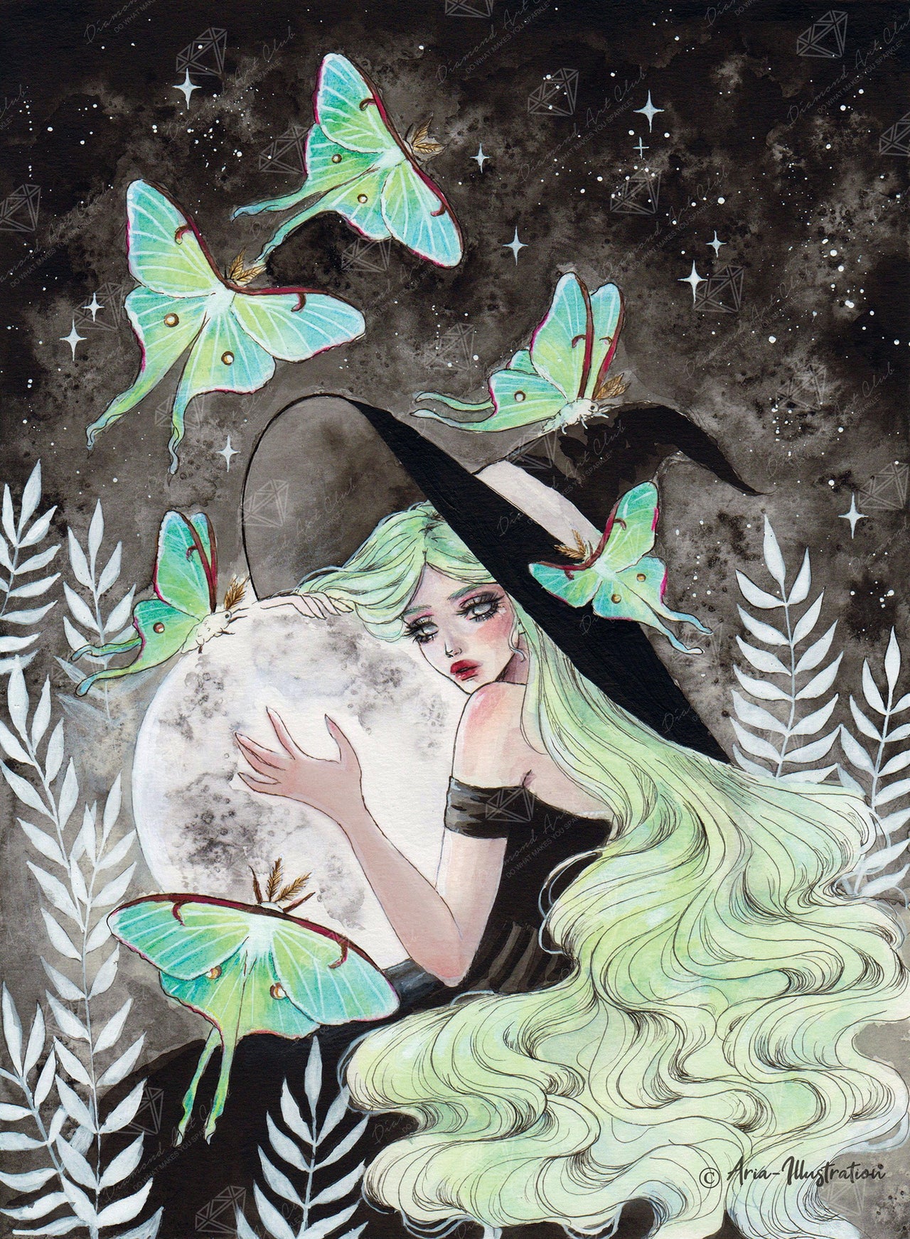 Diamond Painting Luna Moth Witch 22" x 30" (55.8cm x 76cm) / Square with 40 Colors including 1 AB Diamonds and 2 Fairy Dust Diamonds / 68,320