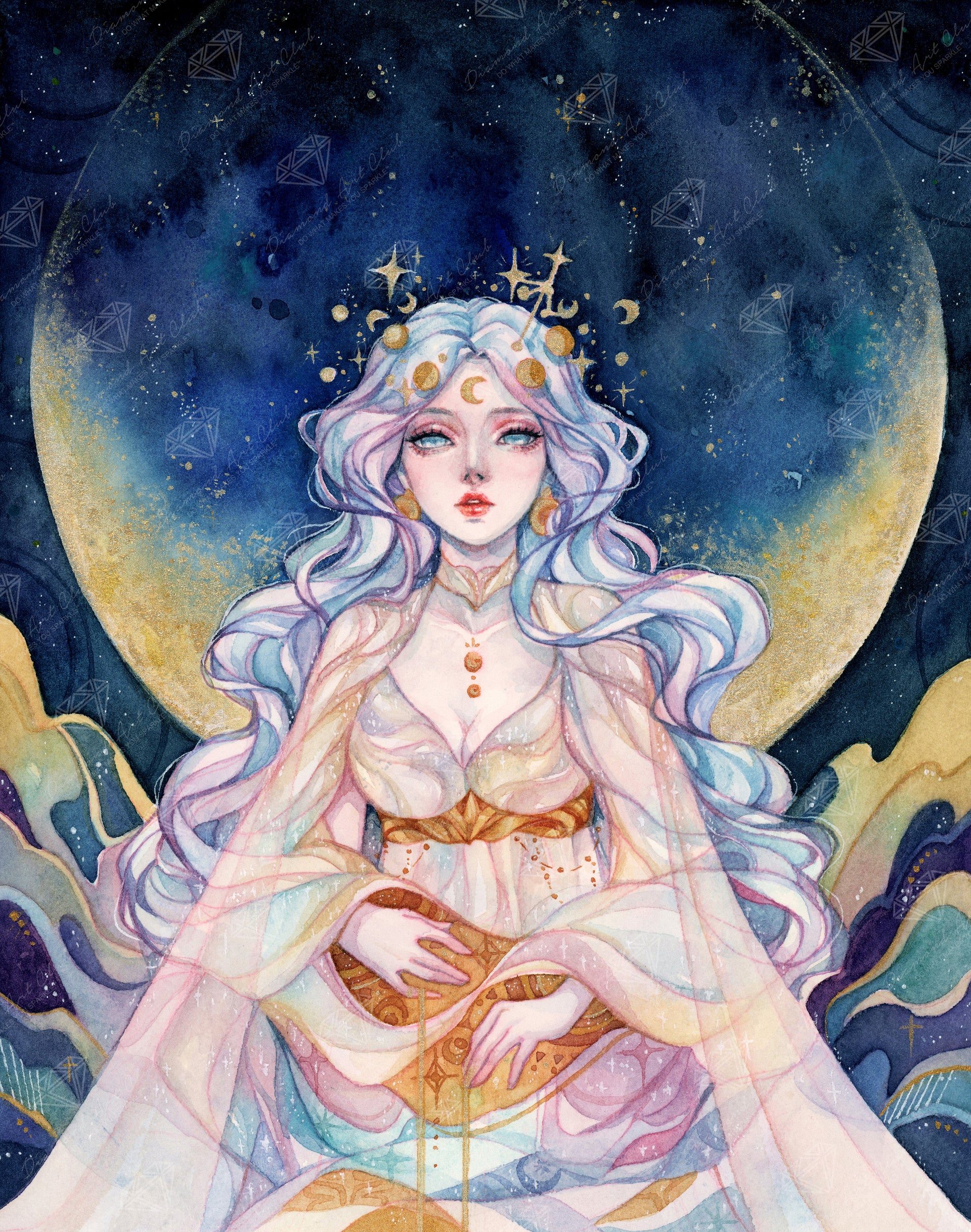 Diamond Painting Lunar Goddess 22" x 28" (55.8cm x 70.7cm) / Square with 81 Colors including 2 ABs and 1 Electro Diamond and 3 Fairy Dust Diamonds / 63,616
