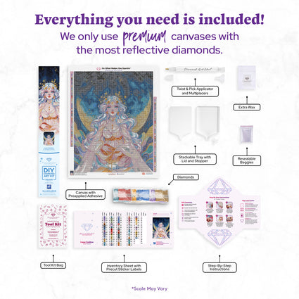 Diamond Painting Lunar Goddess 22" x 28" (55.8cm x 70.7cm) / Square with 81 Colors including 2 ABs and 1 Electro Diamond and 3 Fairy Dust Diamonds / 63,616