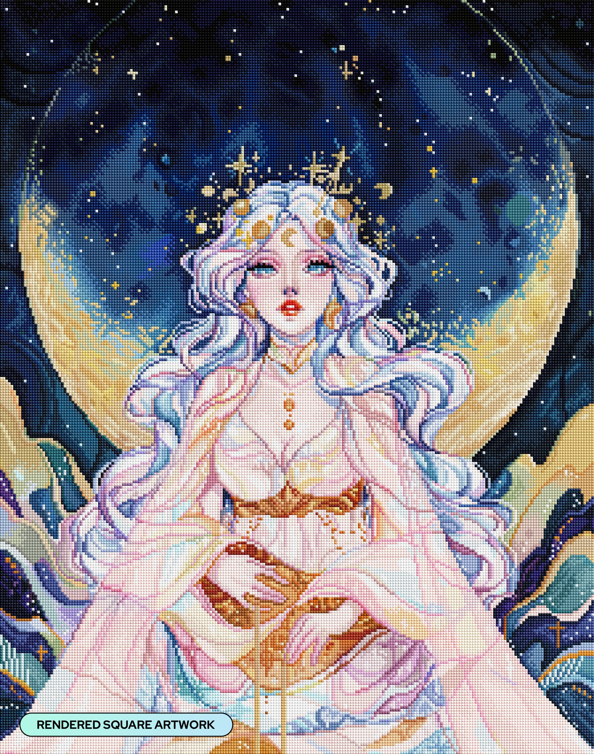 Diamond Painting Lunar Goddess 22" x 28" (55.8cm x 70.7cm) / Square with 81 Colors including 2 ABs and 1 Electro Diamond and 3 Fairy Dust Diamonds / 63,616