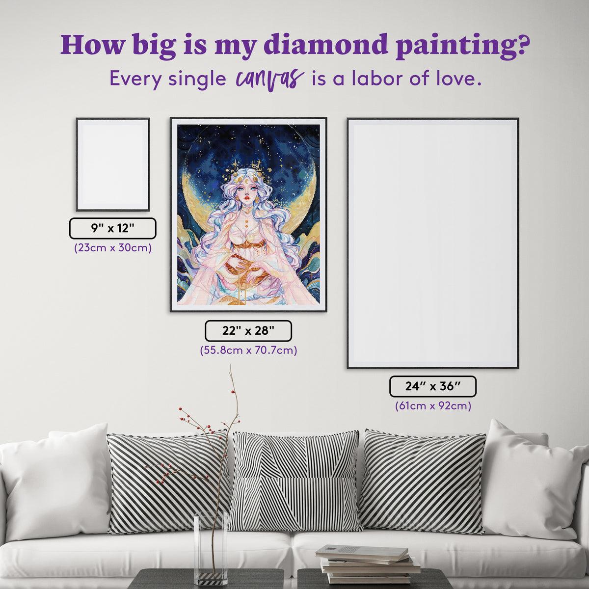Diamond Painting Lunar Goddess 22" x 28" (55.8cm x 70.7cm) / Square with 81 Colors including 2 ABs and 1 Electro Diamond and 3 Fairy Dust Diamonds / 63,616