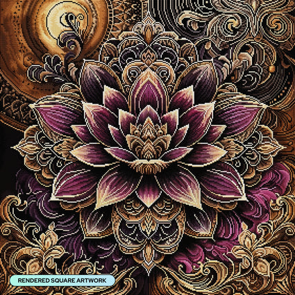 Diamond Painting Magenta Gold Lotus Mandala 27.6" x 27.6" (69.9cm x 69.9cm) / Square with 29 Colors including 2 ABs and 4 Fairy Dust Diamonds / 78,961
