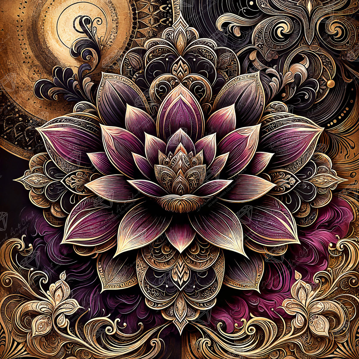 Diamond Painting Magenta Gold Lotus Mandala 27.6" x 27.6" (69.9cm x 69.9cm) / Square with 29 Colors including 2 ABs and 4 Fairy Dust Diamonds / 78,961