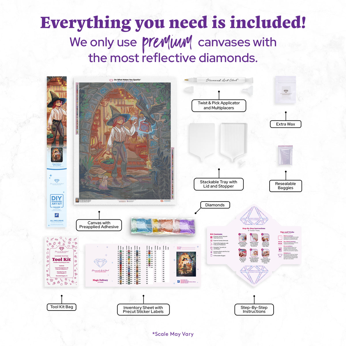 Diamond Painting Magic Delivery 27.6" x 35" (69.9cm x 88.9cm) / Square with 60 Colors including 2 Iridescent Diamonds and 6 Fairy Dust Diamonds / 100,317
